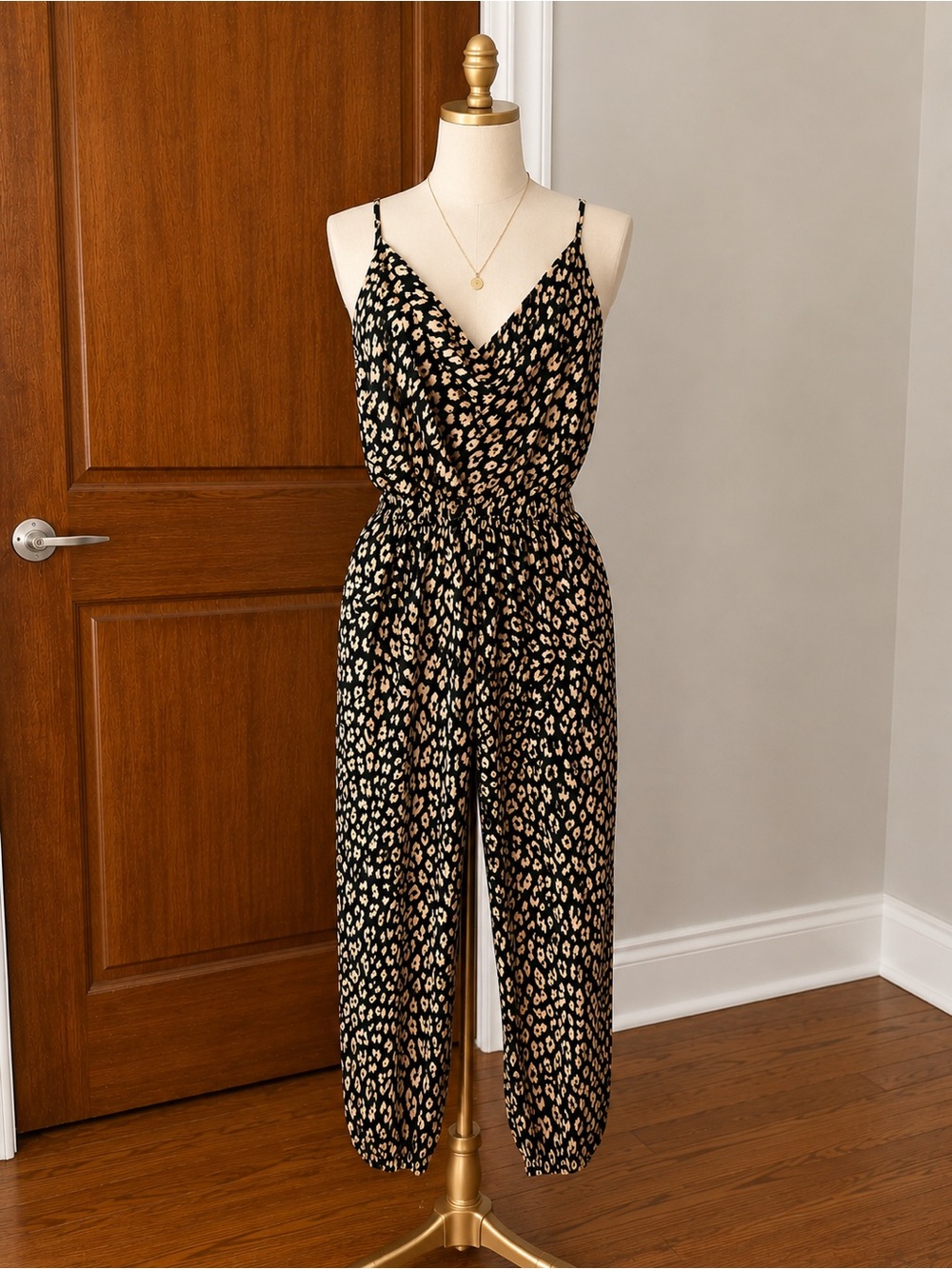 Tyche Black Leopard Print Sleeveless Jumpsuit